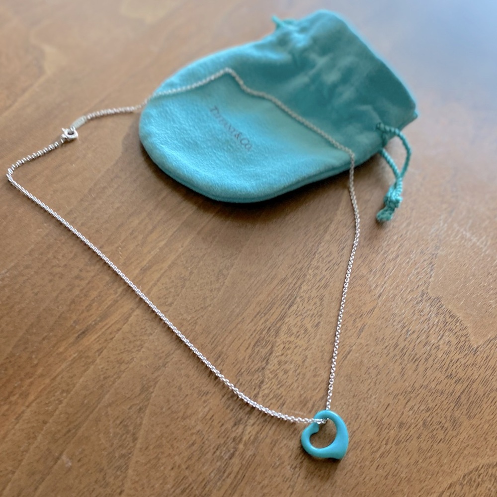 Tiffany & Co Elsa Peretti Blue Turquoise Open Heart Necklace